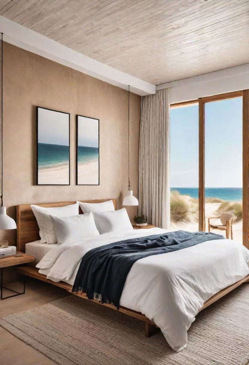 43 Relaxing Coastal Bedrooms for Breezy Retreats 39 38. Sand Dune Minimalist Bedroom-0