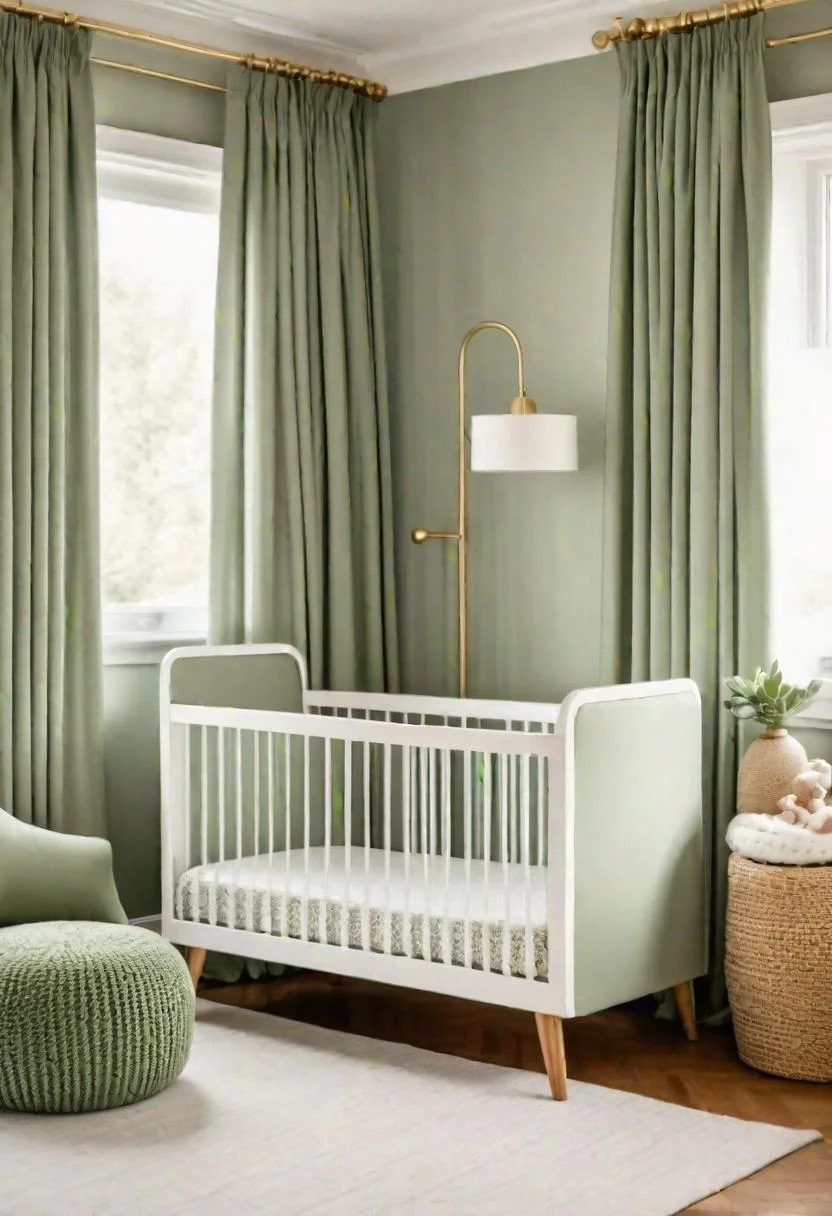 45 Serene Sage Green Nursery Ideas: Calming and Chic Inspirations 69 41. Silk Sage Green Blackout Curtains-0