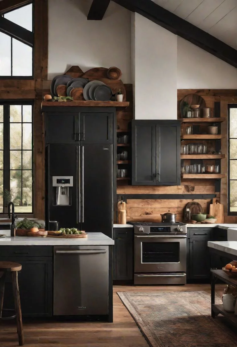 33 Modern Farmhouse Kitchen Ideas: Blending Rustic Charm with Contemporary Design 11 9. Sleek Black Stainless Steel Appliances-0