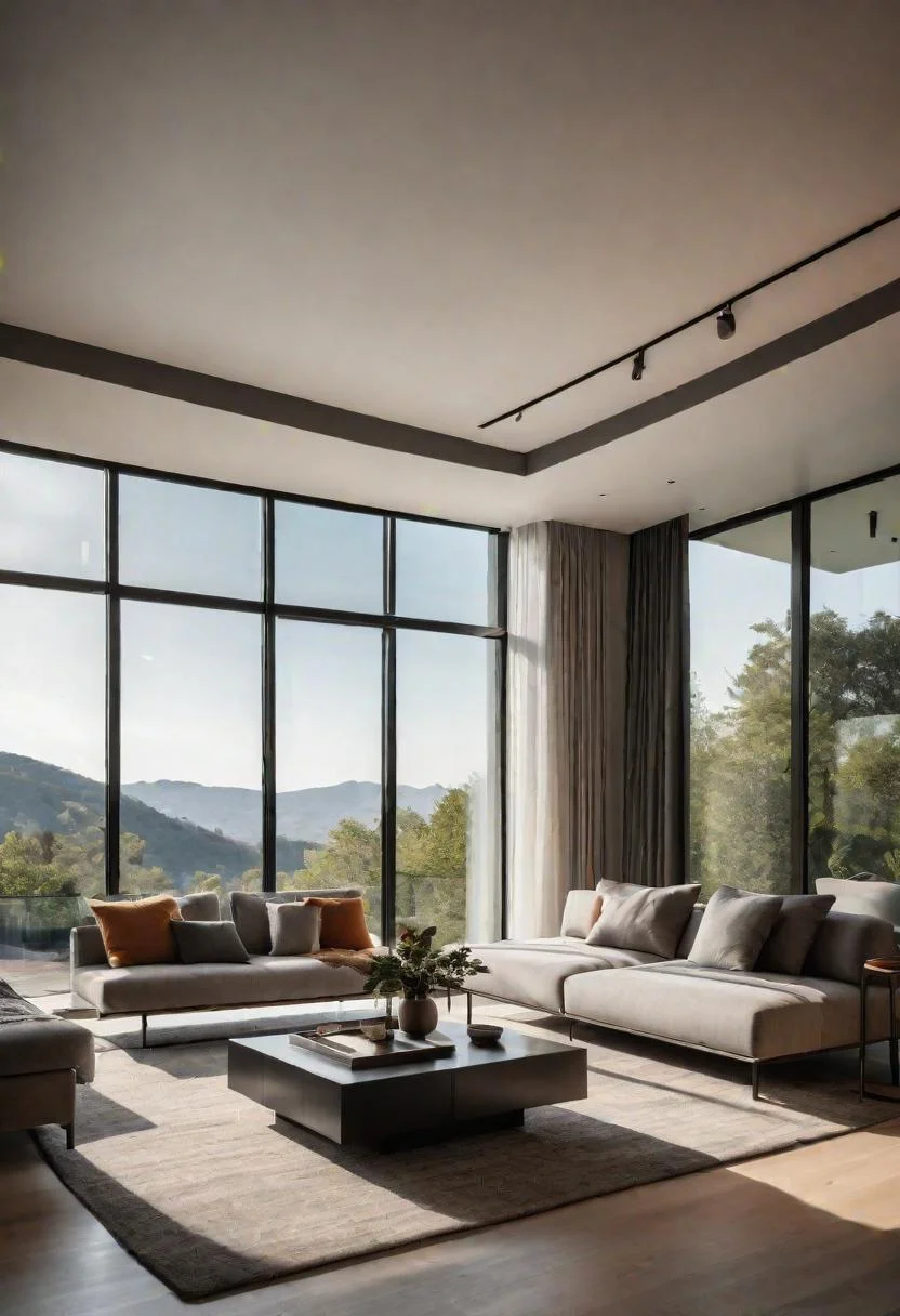 37 Cozy Contemporary Living Room Ideas: Modern Elegance 38 37. Smart Glass Windows Integration-0