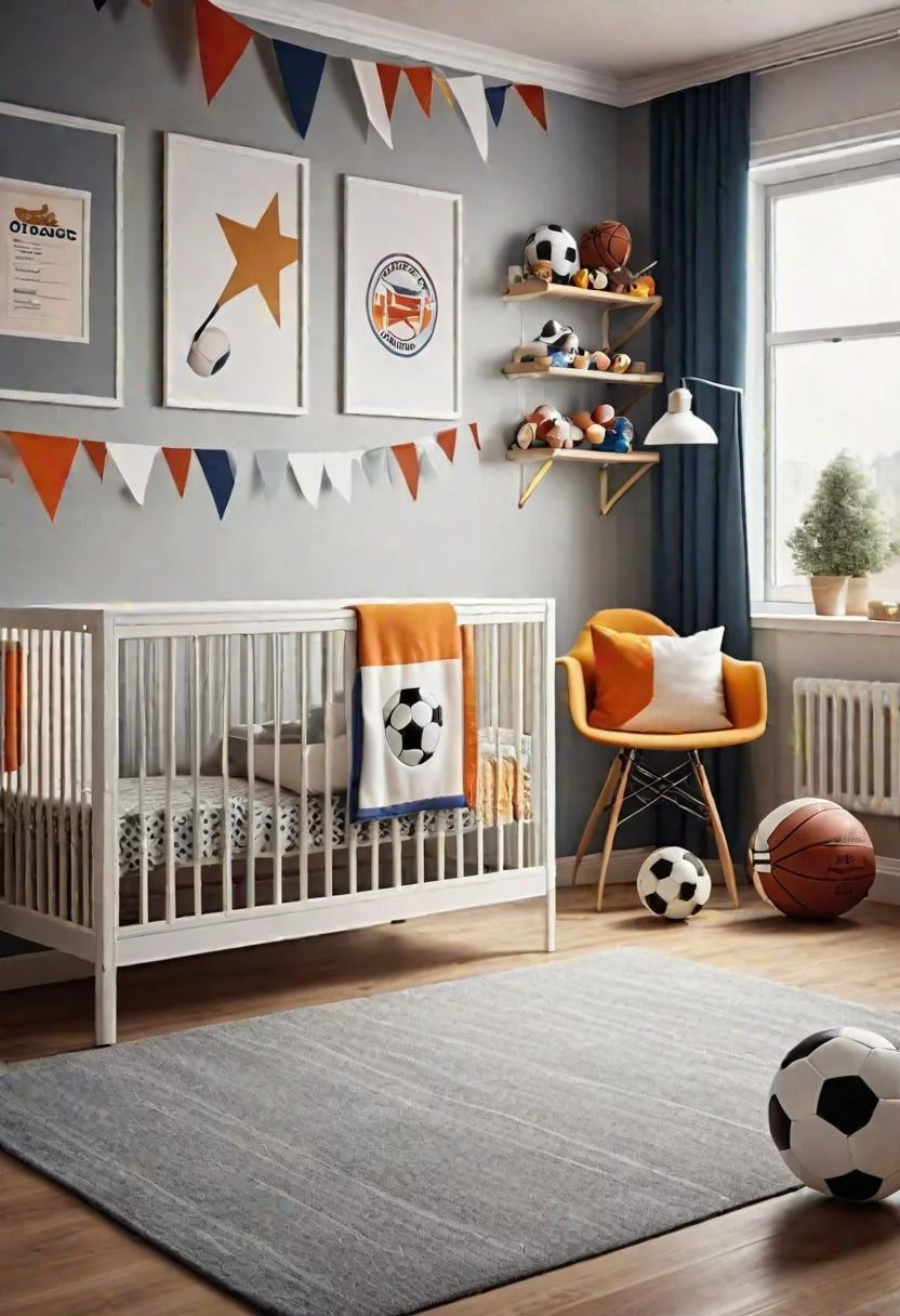 61 Dreamy Nursery Room Inspirations: From Cozy Corners to Whimsical Themes 79 57. Sports Star Stadium Nursery Design-0