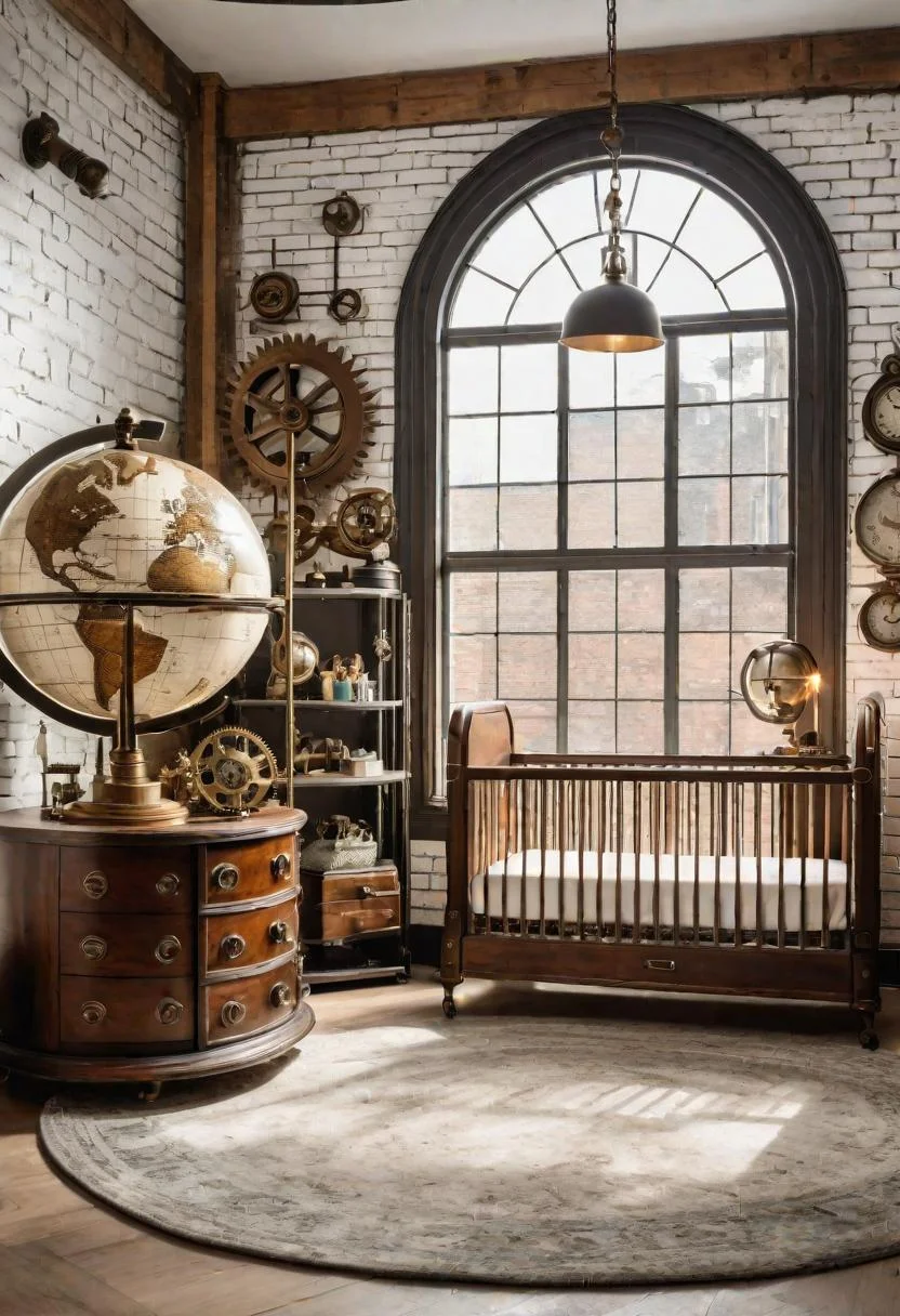 61 Dreamy Nursery Room Inspirations: From Cozy Corners to Whimsical Themes 83 61. Steampunk Study Sphere-0