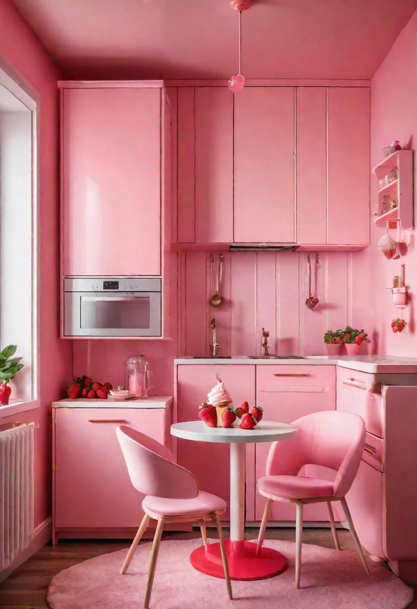 63 Luxurious Pink Bedrooms to Warm Up Your Space 29 28. Strawberry Pink Kitchenette Bedroom-0