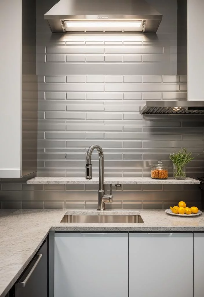 35 Stunning Kitchen Backsplash Ideas: Creative and Eye-Catching Designs 9 6. Stylish Stainless Steel Subway Tiles-0