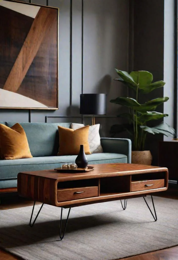 27 Beautiful mid century modern living rooms 4 3. Stylish Teak Coffee Table-0