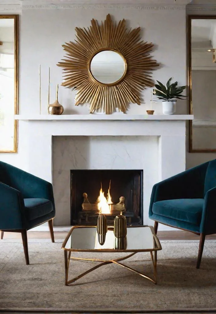 27 Beautiful mid century modern living rooms 5 4. Sunburst Fireplace Mirror-0