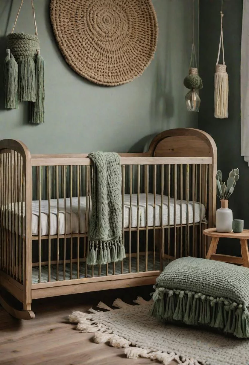 45 Serene Sage Green Nursery Ideas: Calming and Chic Inspirations 67 39. Tassel Throw Pillows for Nursery-0