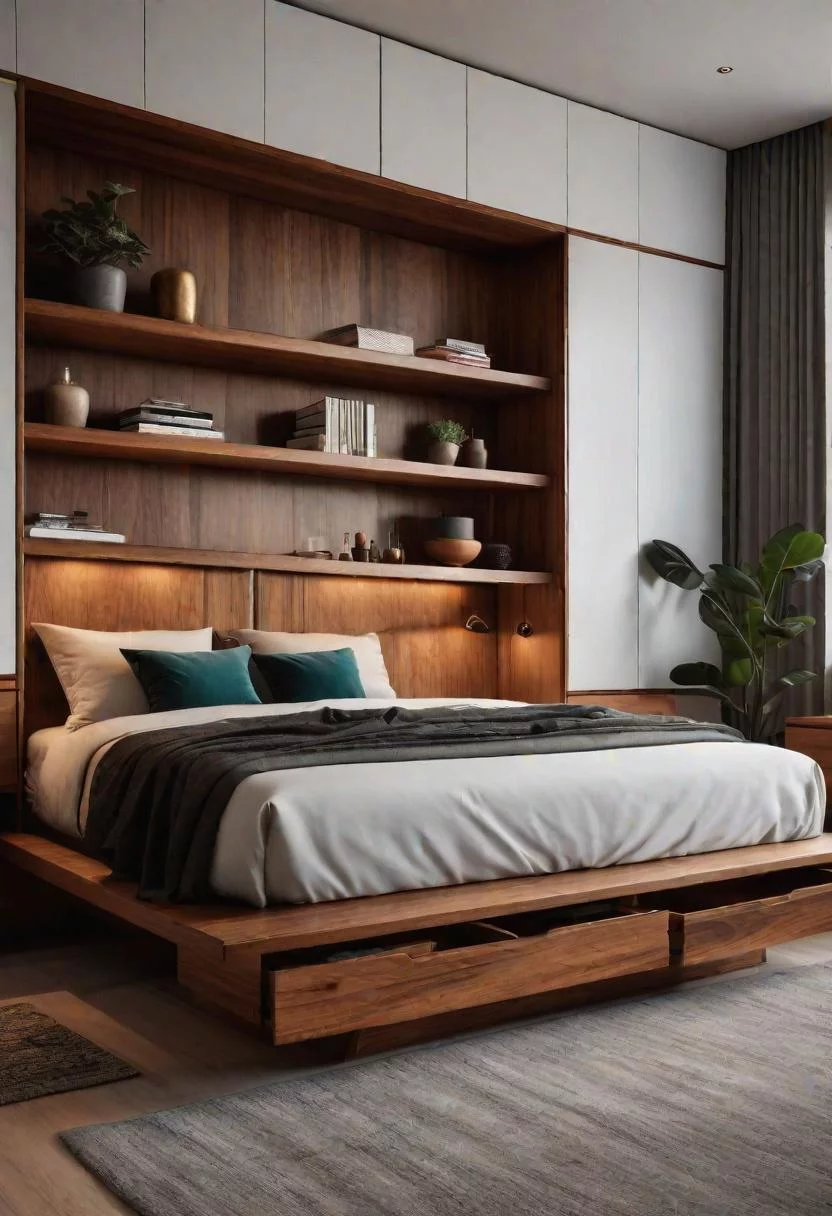 7. Teak Headboard with Shelves-0