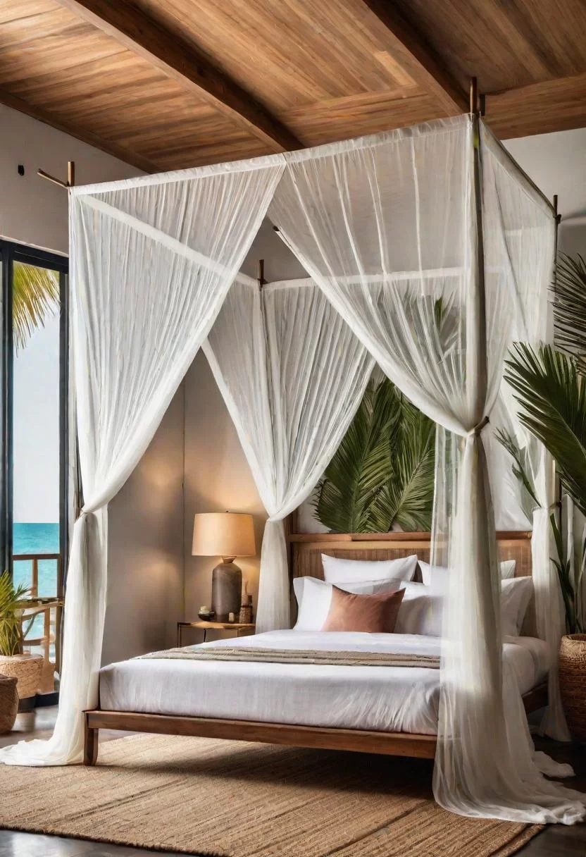 43 Relaxing Coastal Bedrooms for Breezy Retreats 40 39. Tropical Mosquito Net Solution-0