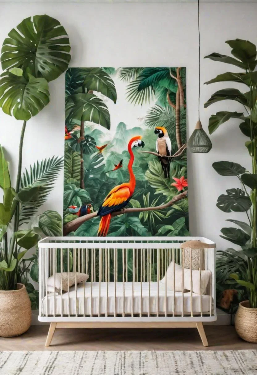 61 Dreamy Nursery Room Inspirations: From Cozy Corners to Whimsical Themes 28 16. Tropical Nursery Room Inspiration-0
