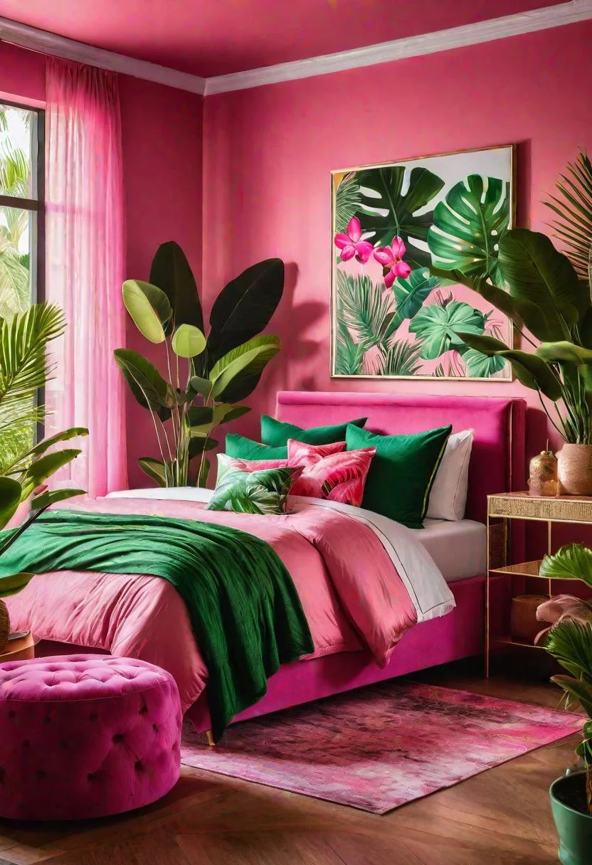 63 Luxurious Pink Bedrooms to Warm Up Your Space 63 61. Tropical Pink Bedroom Accents-0