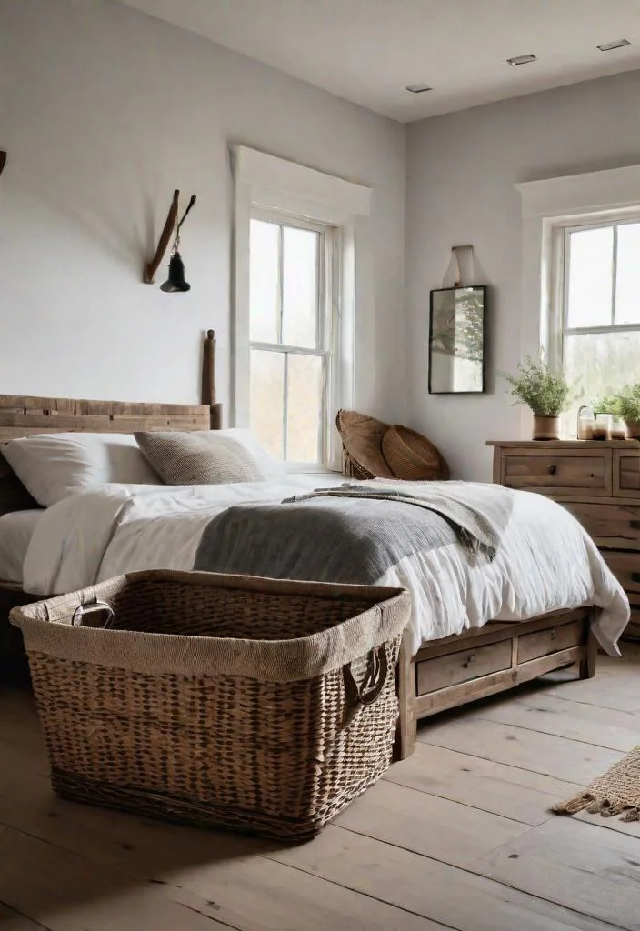 38 Genius Farmhouse Bedroom Ideas 38 37. Under-Bed Storage with Woven Baskets-0