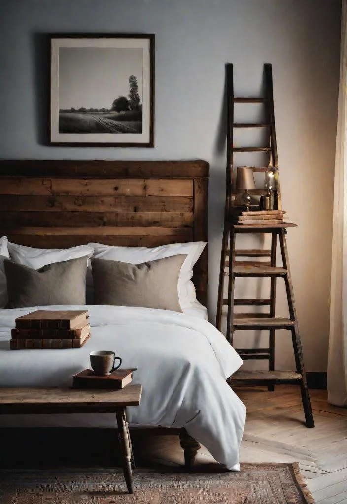 38 Genius Farmhouse Bedroom Ideas 34 33. Unique Nightstand: Antique Step Ladder-0