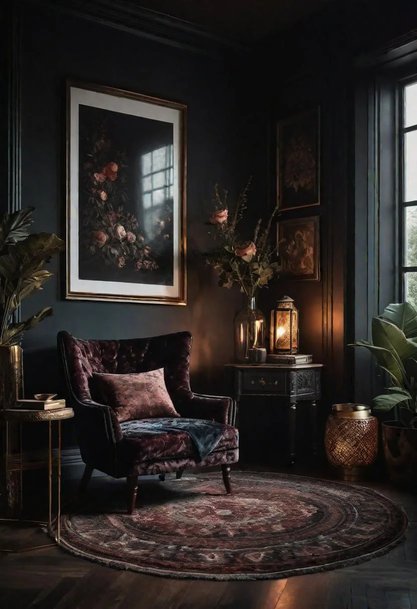 31 Dark Boho Bedroom Sanctuaries: Mystical Elegance & Cozy Vibes 41 26. Velvet Boho Accent Chair-0