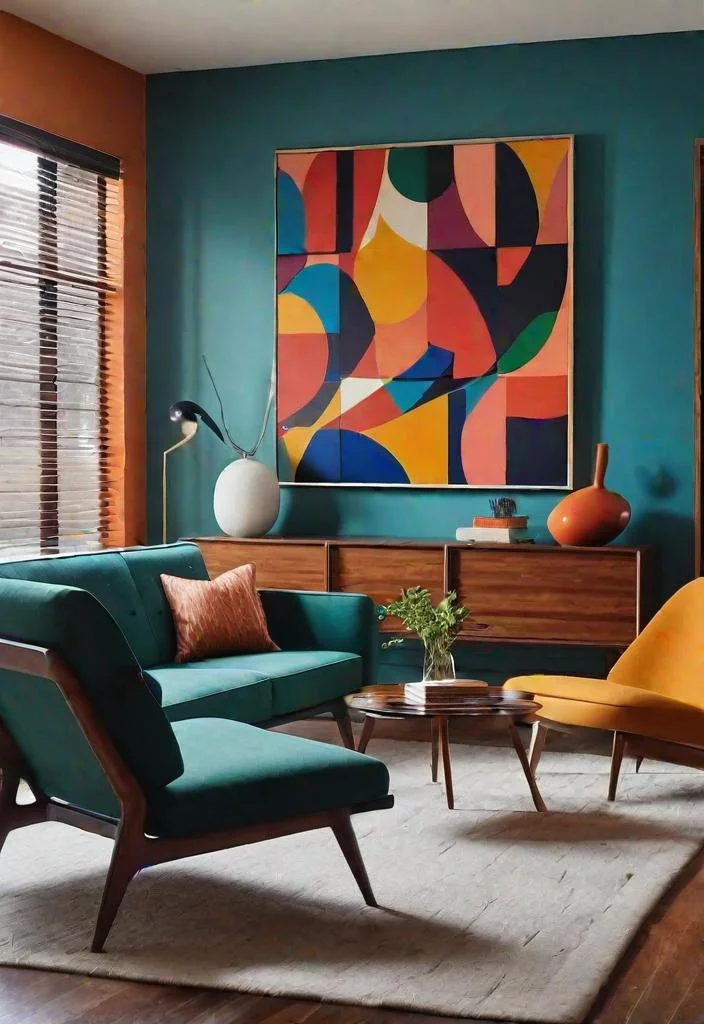 27 Beautiful mid century modern living rooms 11 9. Vibrant Abstract Artworks: Blog-1
