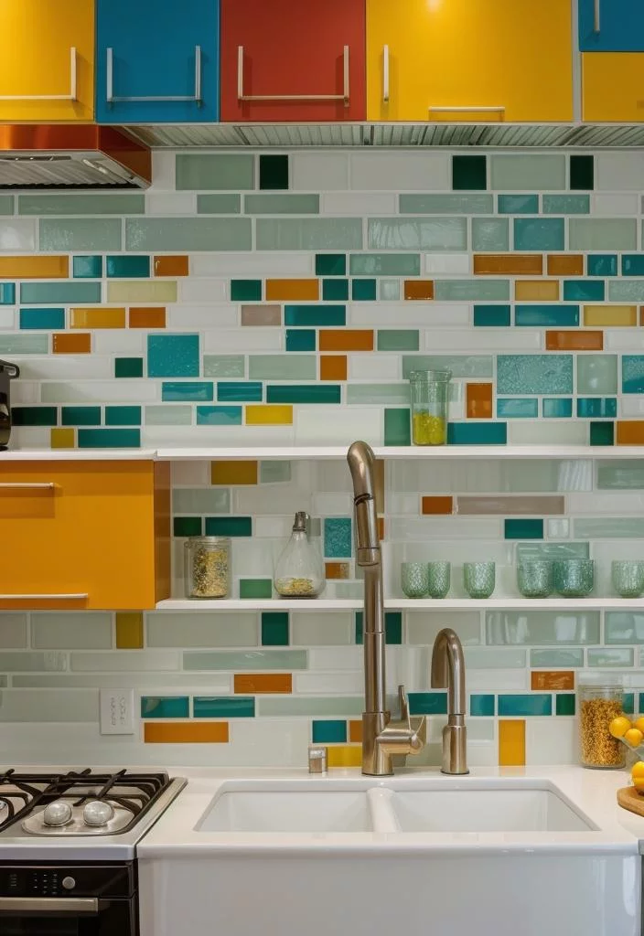 35 Stunning Kitchen Backsplash Ideas: Creative and Eye-Catching Designs 11 7. Vibrant Glass Mosaic Backsplashes-0