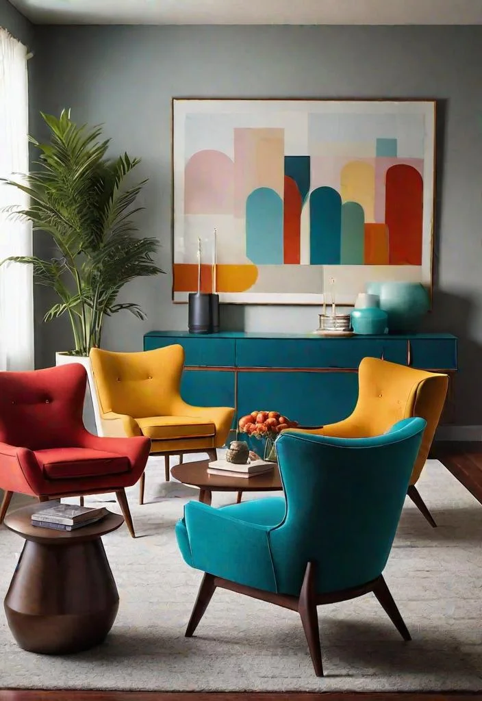 27 Beautiful mid century modern living rooms 13 11. Vibrant Tapered Leg Accent Chairs-0