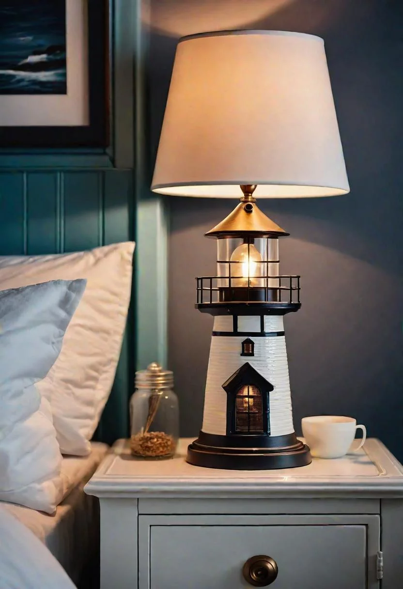 43 Relaxing Coastal Bedrooms for Breezy Retreats 26 25. Vintage Lighthouse Lamp Stand-0