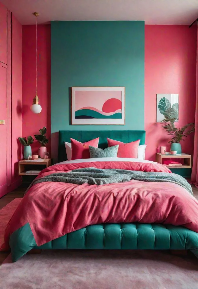 63 Luxurious Pink Bedrooms to Warm Up Your Space 43 42. Watermelon Pink Accent Wall-0