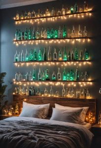 Glow Up Your Bedroom: 33 Chic and Cozy LED Aesthetic Ideas 1 17. Whimsical Bottle Light Display-0