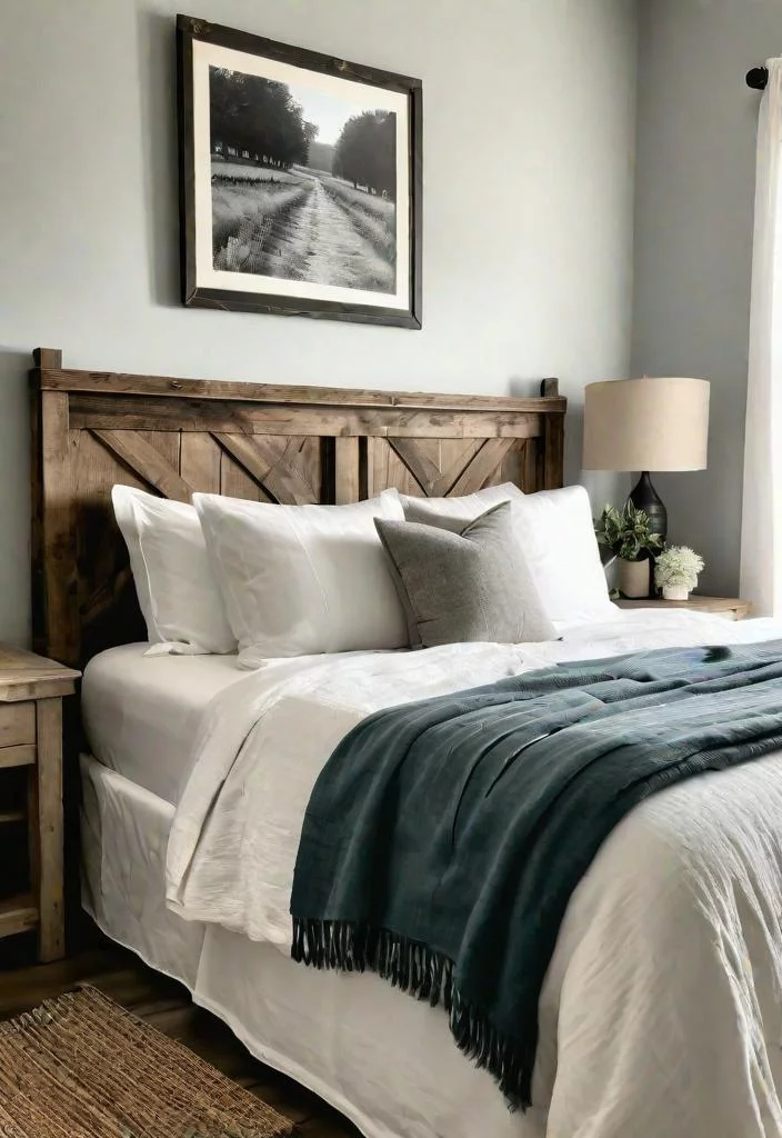 38 Genius Farmhouse Bedroom Ideas 5 4. Whitewash wood headboard-0