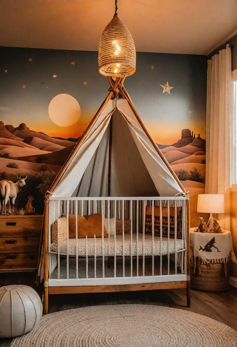 61 Dreamy Nursery Room Inspirations: From Cozy Corners to Whimsical Themes 52 32. Wild West Wigwam Decor Ideas-0