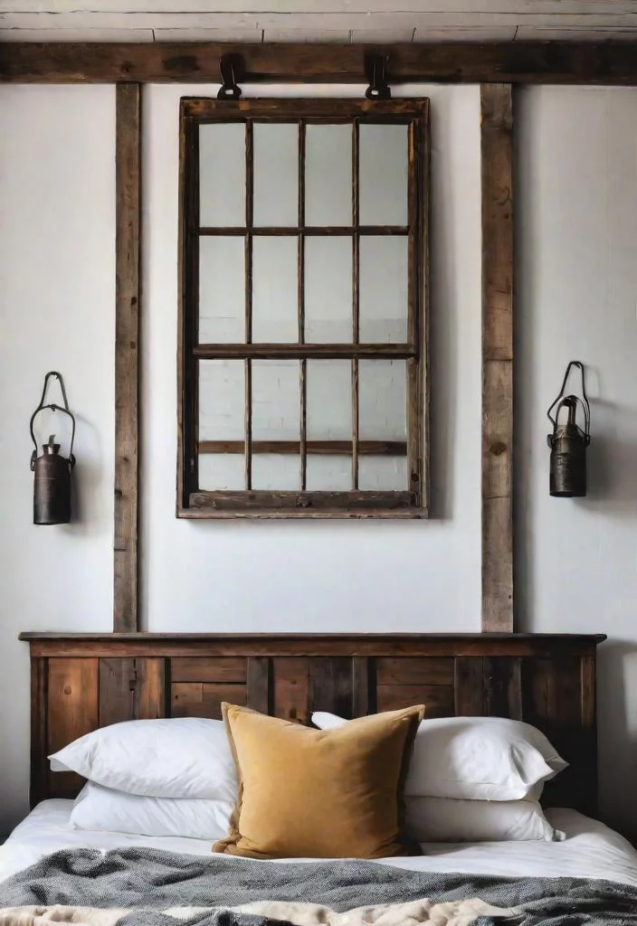 38 Genius Farmhouse Bedroom Ideas 9 8. Window Frame Wall Art-0