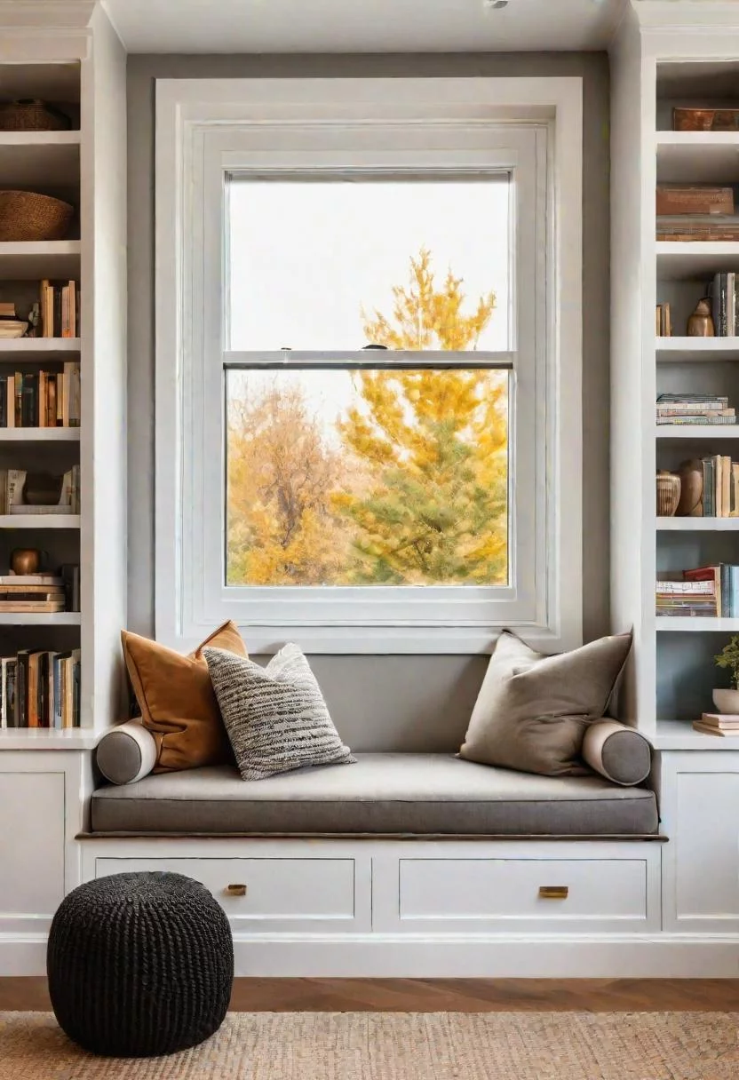 37 Cozy Contemporary Living Room Ideas: Modern Elegance 32 31. Window Nook Reading Spot-0
