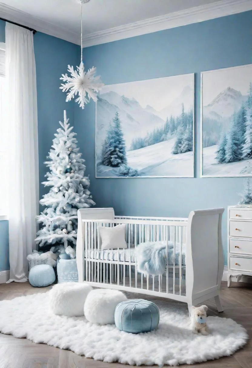 61 Dreamy Nursery Room Inspirations: From Cozy Corners to Whimsical Themes 65 43. Winter Wonderland Nursery Inspiration-0