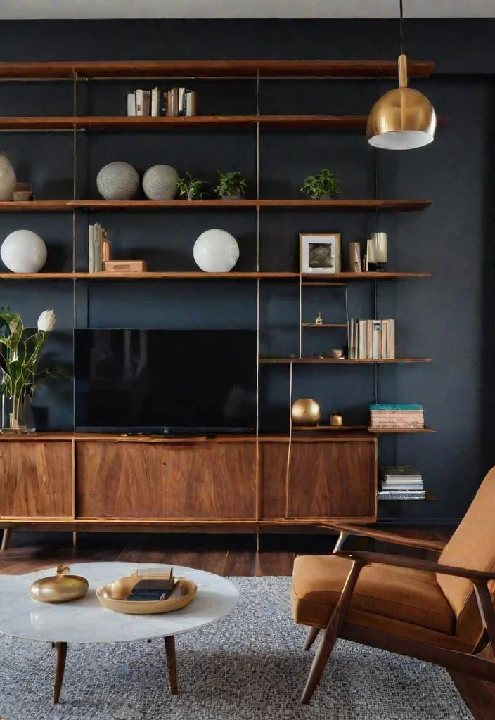27 Beautiful mid century modern living rooms 15 13. Wooden Built-in Shelving: Books & Décor-0