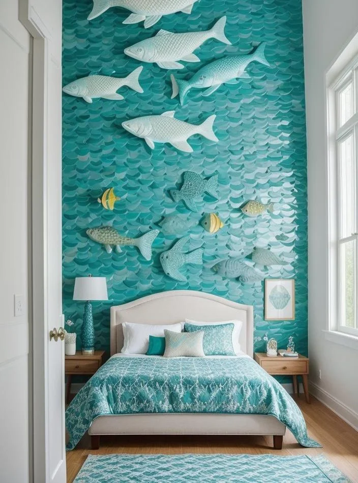 27. Aquatic Accent Wall with Fish Scales-0