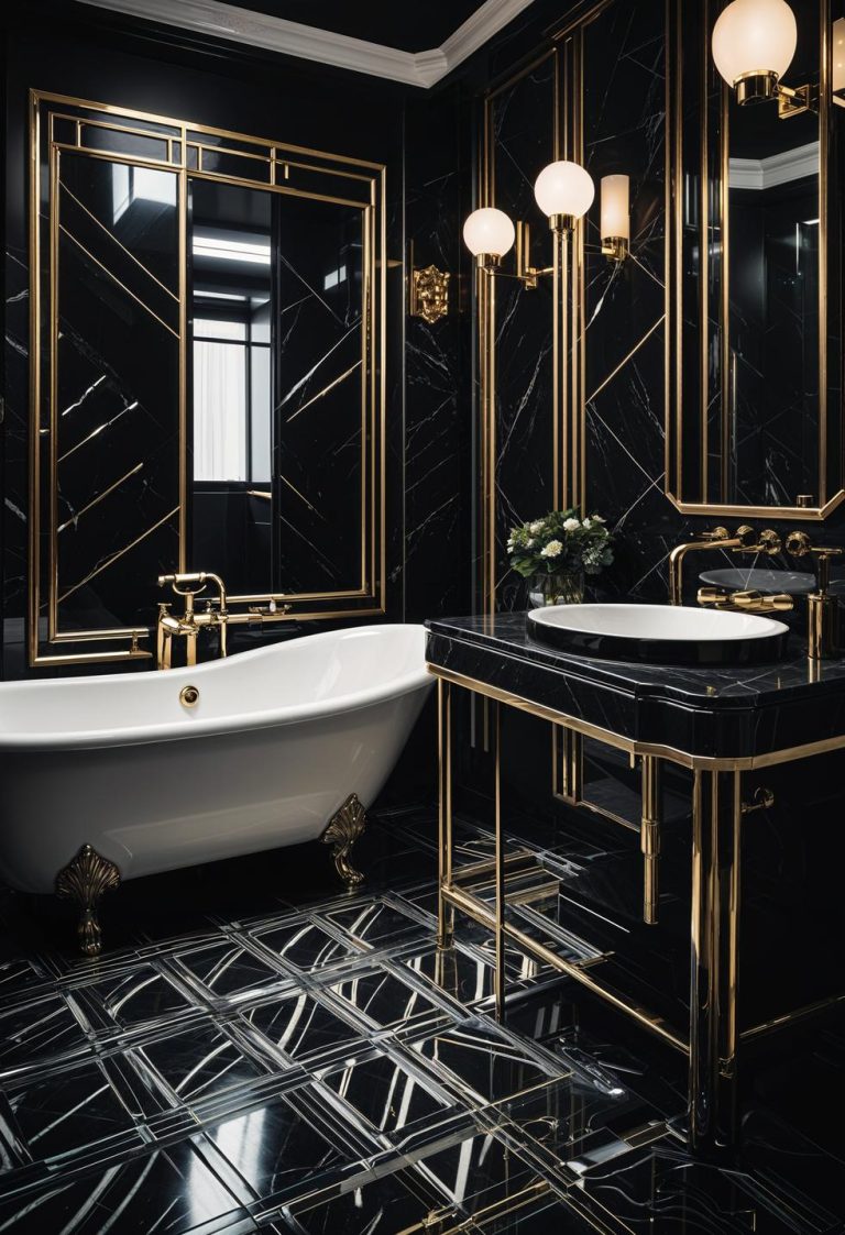 Moody Art Deco Bathroom: Timeless Elegance in Dark Elegance
