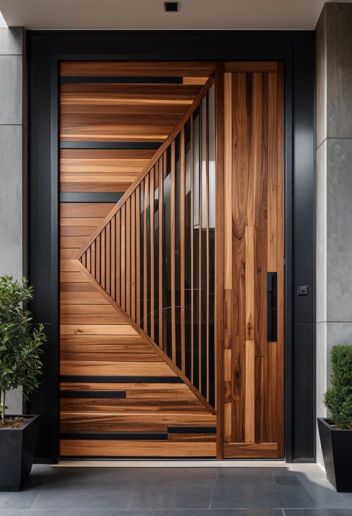 Entryway 1 8. Asymmetrical Wooden Strip Door Design-0