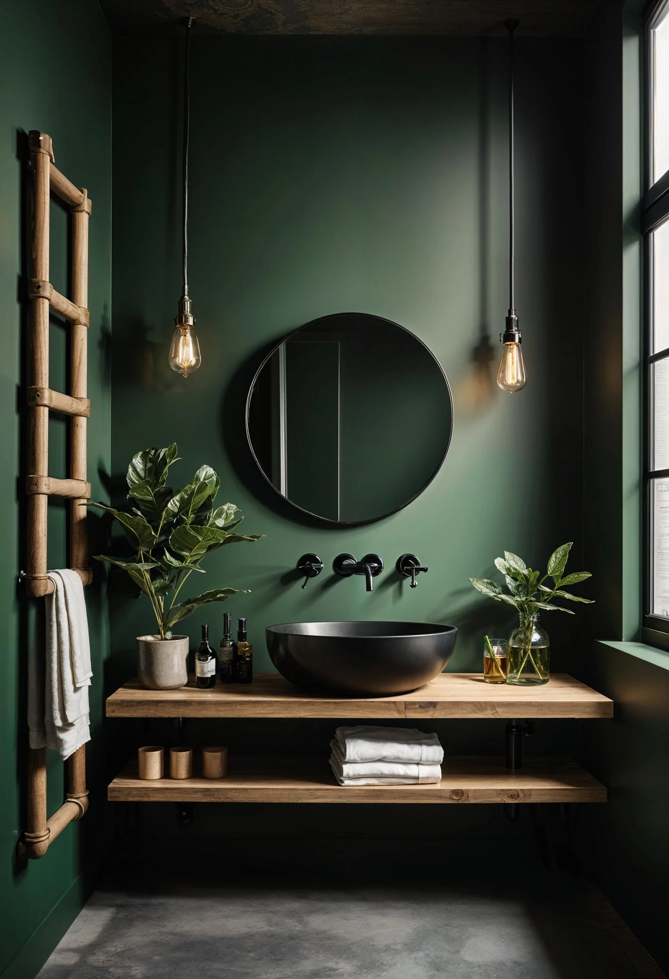 9. Bold Industrial Green Bathroom Design-0