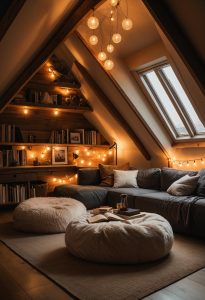 48 Super Cute Dream Room Inspirations for Ultimate Coziness! 1 15. Charming Attic Beanbag Nook-0