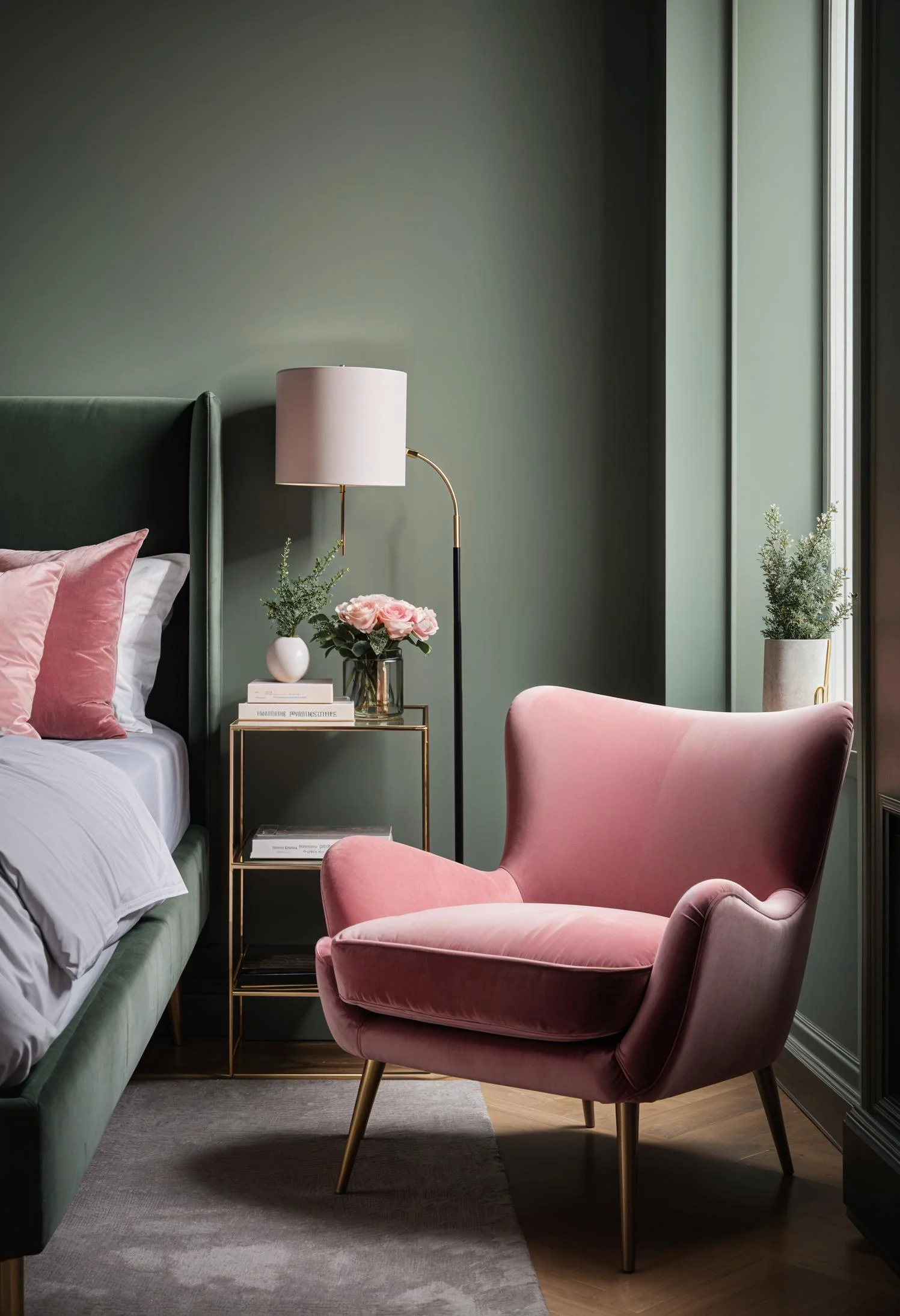 31 Chic Sage Green and Pink Bedroom Inspirations 18 11. Chic Green & Pink Nook-0