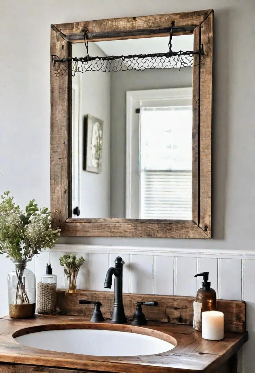 24 Chic Farmhouse Bathroom Designs for Cozy Living 35 17. Chicken Wire Jewelry Organizer-0