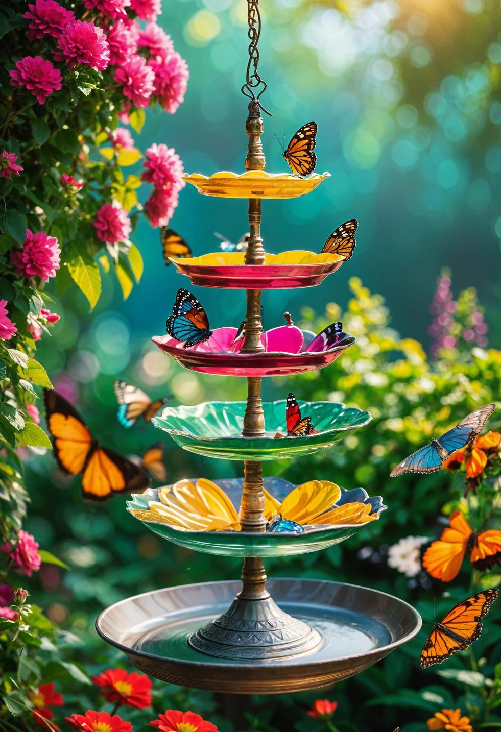 41 Stunning Garden Decor Ideas for an Aesthetic Backyard 28 23. Colorful Plate Butterfly Feeders-0
