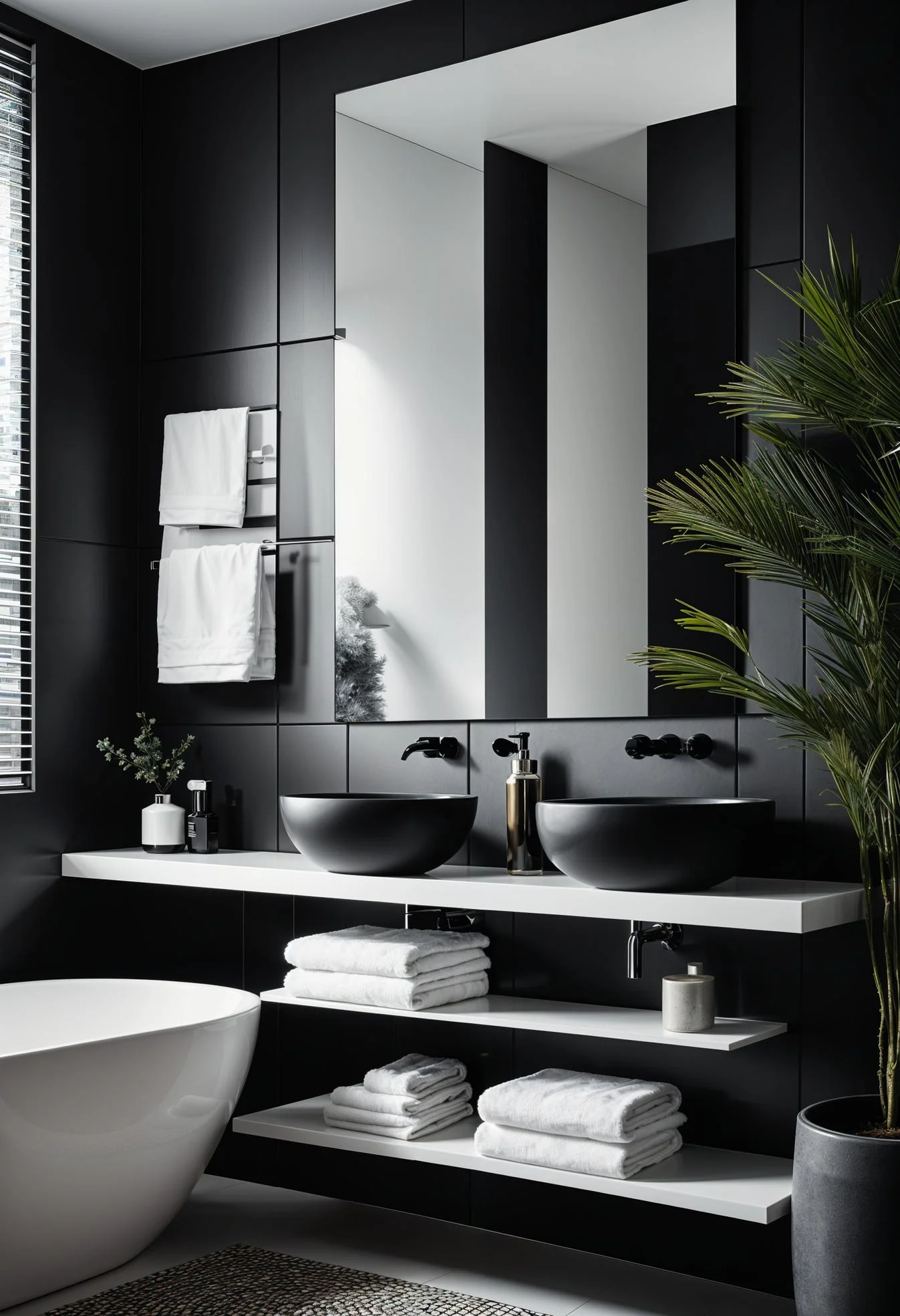 19 Stunning Black and White Bathroom Designs to Inspire You 10 9. Contrasting Black Accent Walls-0