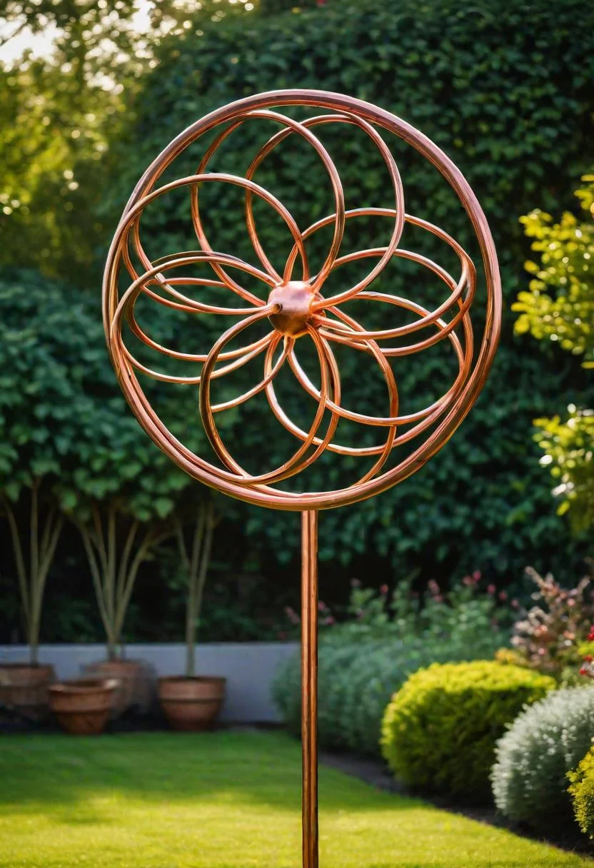41 Stunning Garden Decor Ideas for an Aesthetic Backyard 42 33. Copper Pipe Wind Spinner Ideas-0