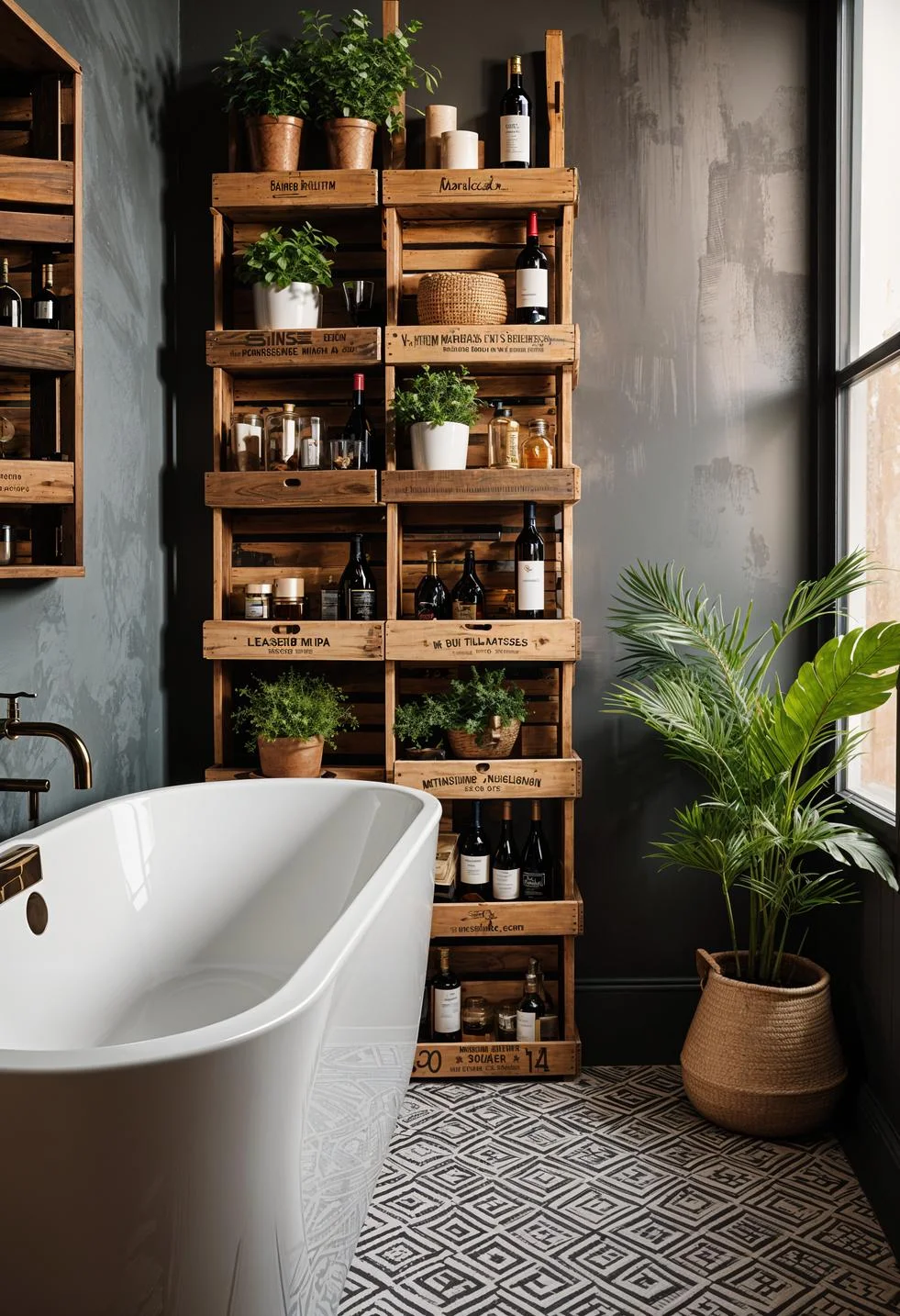 17. Creative Bathroom Storage with Wine Crates-1