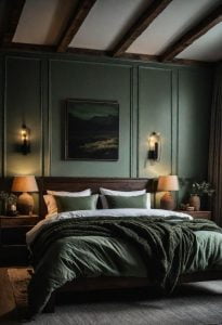 39 Sage Green Farmhouse Bedroom Ideas: Trendy Rustic Chic 1 31. Elegant Sage Green Bedroom Design-0
