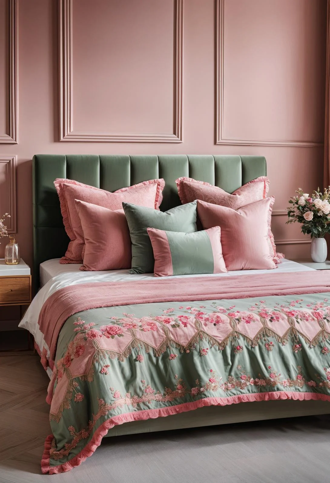 31 Chic Sage Green and Pink Bedroom Inspirations 38 26. Embroidered Throw Pillows: Sage Pink-0