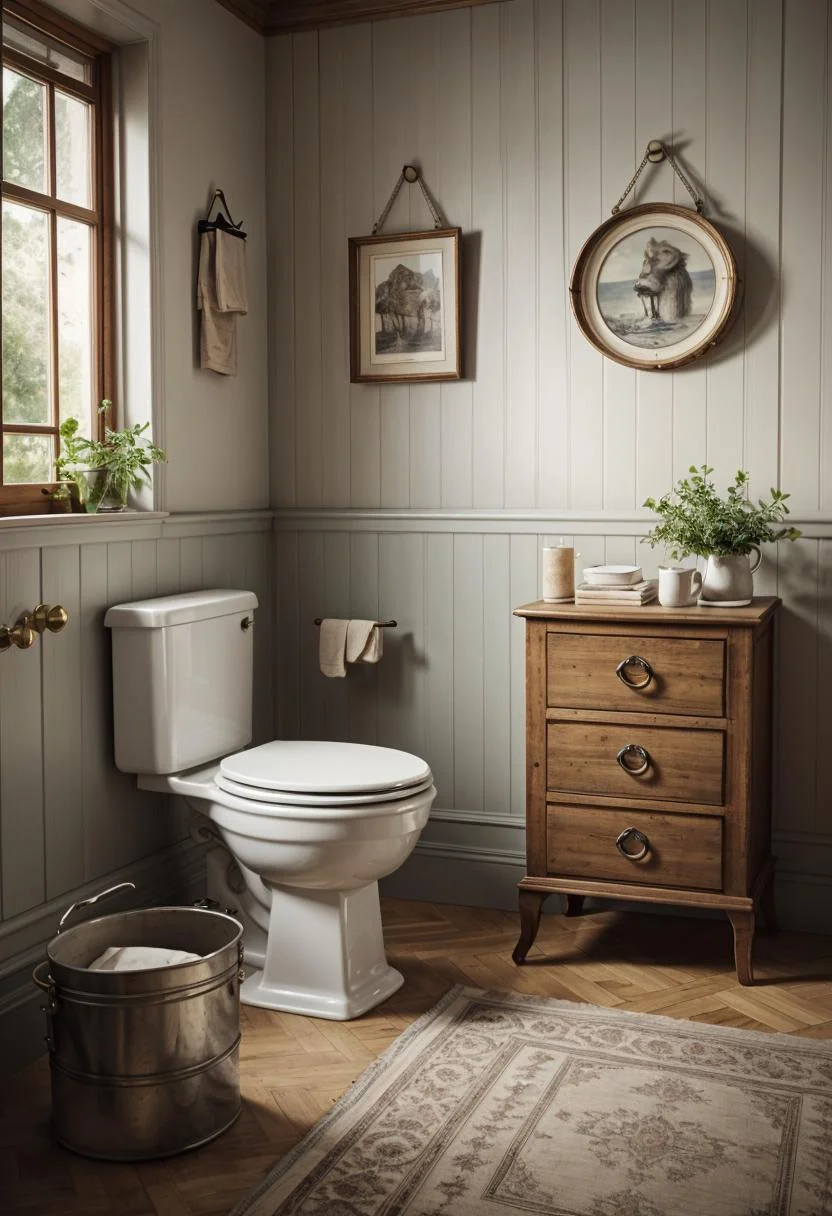 24 Chic Farmhouse Bathroom Designs for Cozy Living 28 13. Enamel Bucket Toilet Paper Holder-0