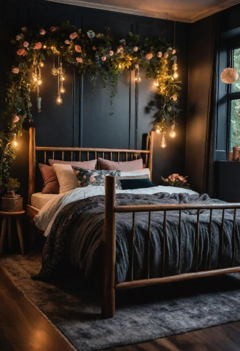 22 Enchanting Dark Feminine Bedroom Ideas to Inspire You 10 3. Enchanted Forest Bedroom Decor-0