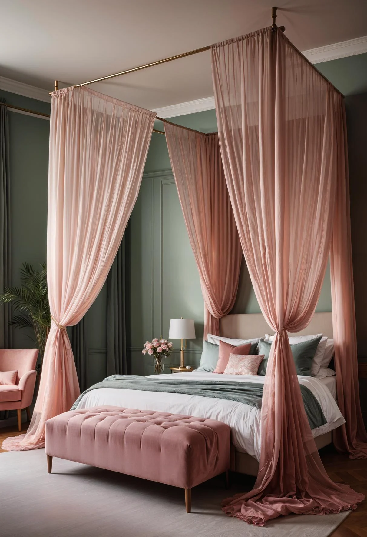 31 Chic Sage Green and Pink Bedroom Inspirations 43 28. Fabric Canopy Bedroom Decor-0