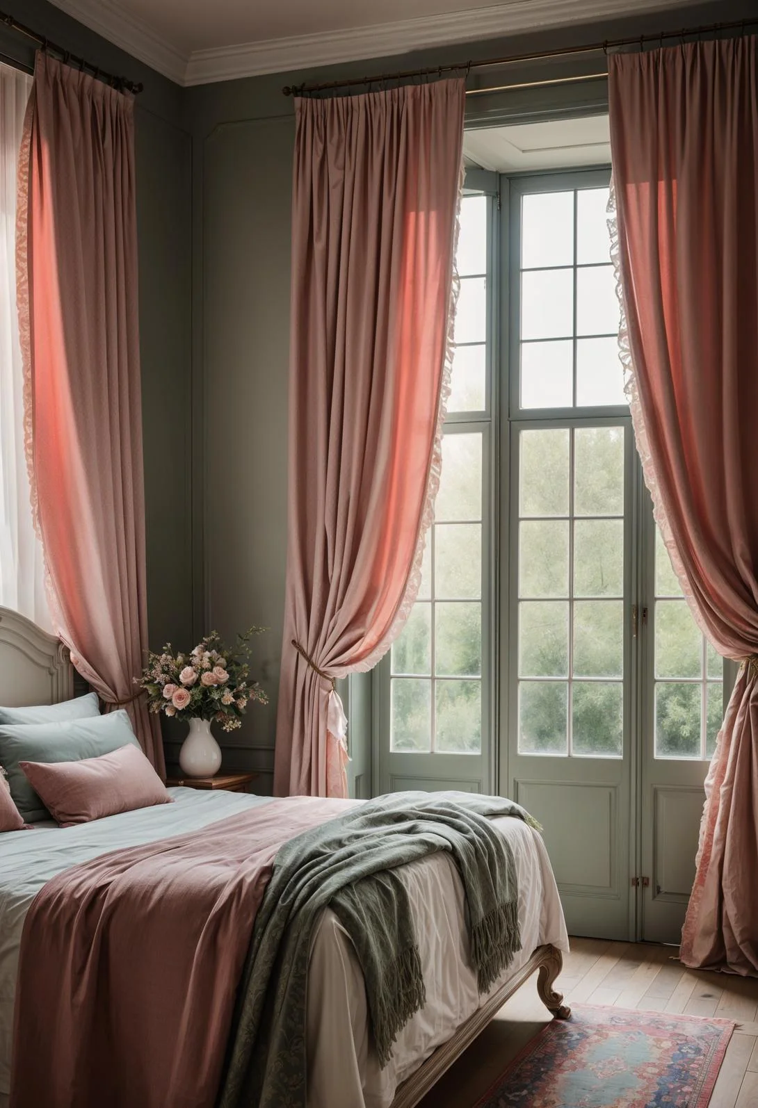 31 Chic Sage Green and Pink Bedroom Inspirations 35 24. French Country Drapes Styling-0