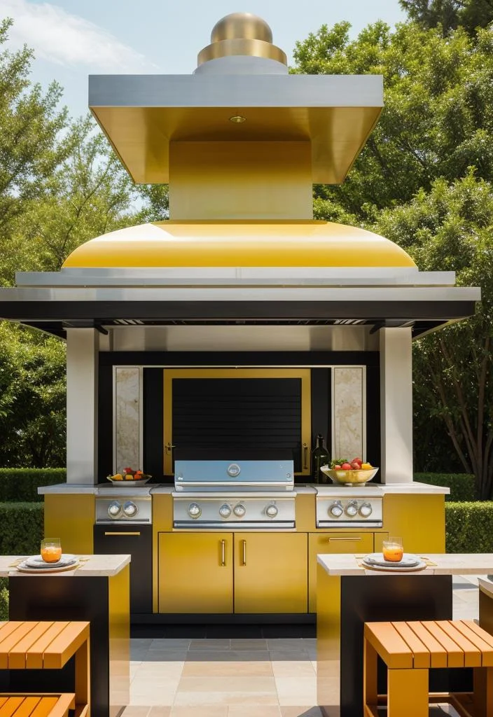 39 Stunning Outdoor Kitchen Ideas: With Style and Functionality 22 17. Geometric Art Deco Outdoor Kitchen-0