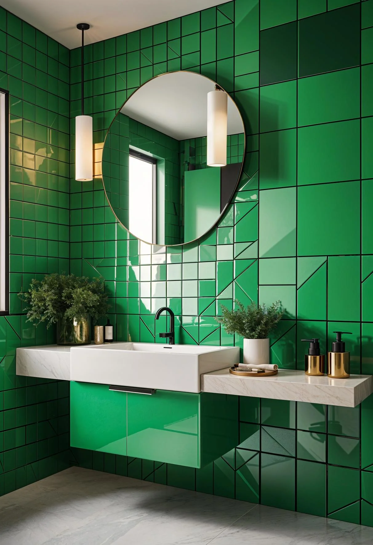 13. Geometric Green Bathroom Design-0