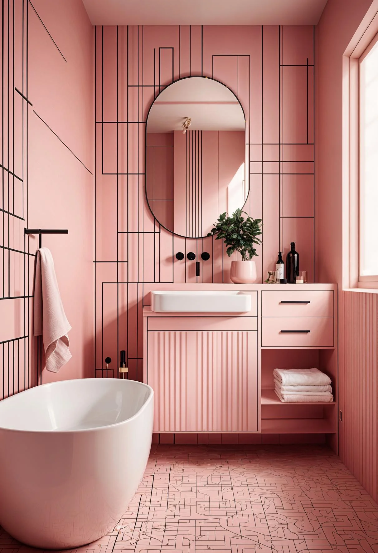 16. Geometric Pink Bathroom Aesthetic-0